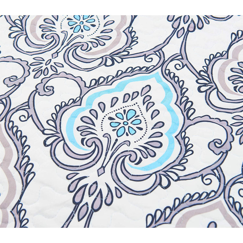 Jade Blue Reversible Twin Microfiber Quilt Set