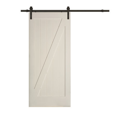 Primed Z-Bar Interior Barn Door with Track & Hardware Kit