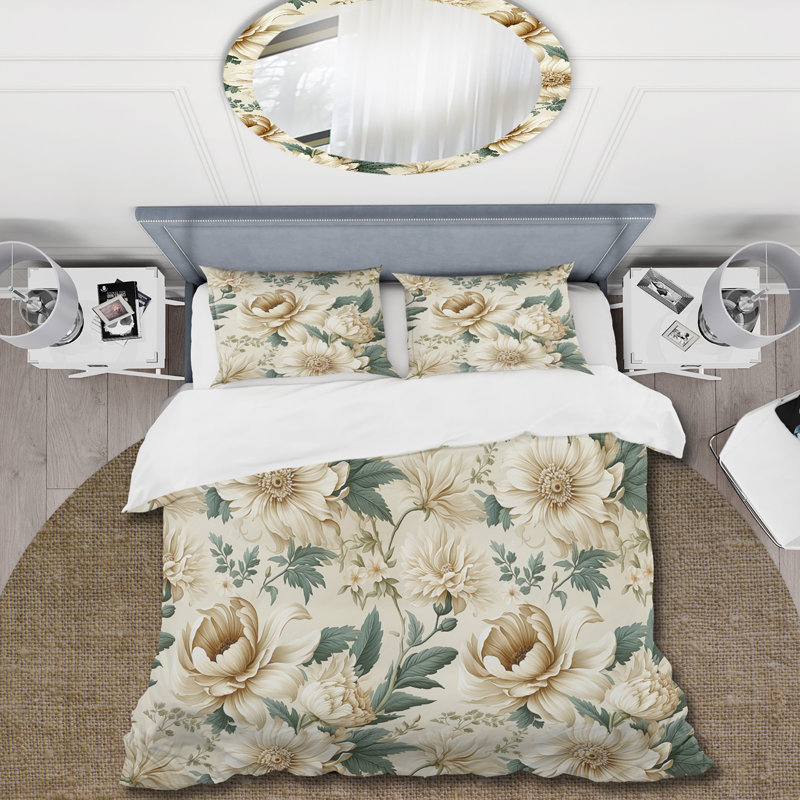 Ensemble de housse de couette antique antique beige, Housse de couette pour grand lit et 2 taies décor