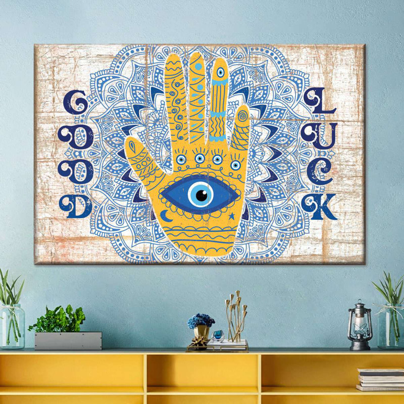 Symbole de bonne chance sur toile Hamsa, H 30 po x l 45 po x P 1,25 po