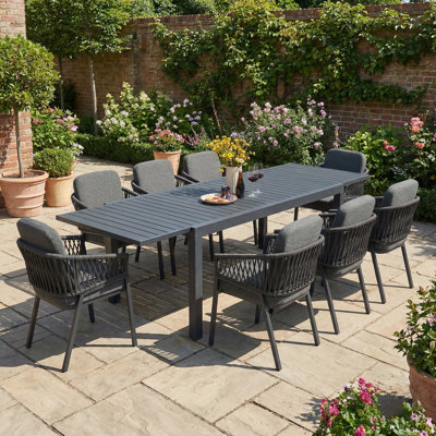 8 Person Aluminum Outdoor Patio Dining Set With Expandable Table,cushions Included