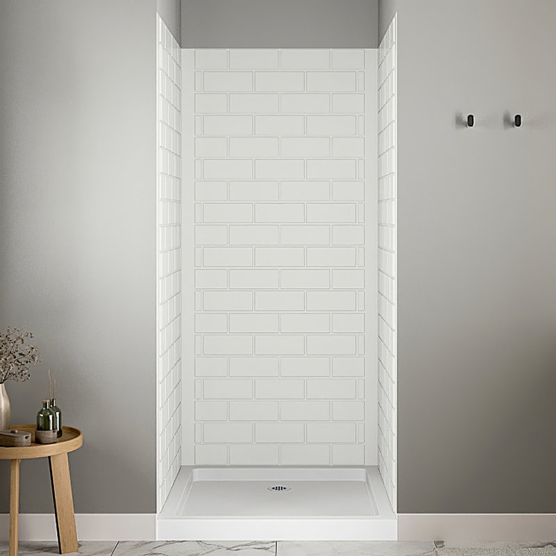 Bordure de douche en alcôve 3 pièces à finition carrelée blanche Streamline, H 76 po x l 36 po x P 36 po