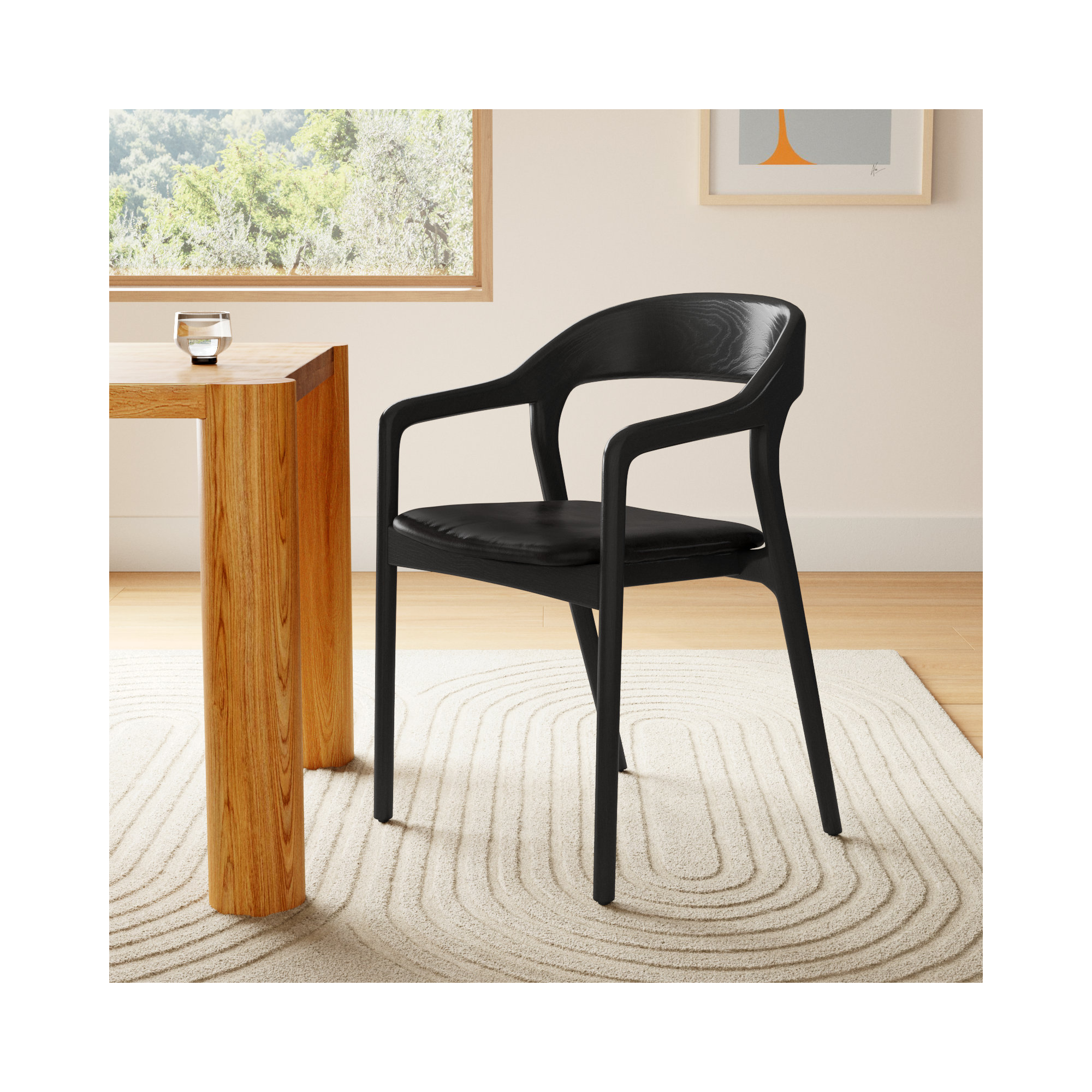 Kayla Leather Dining Armchair, Black, Sonoma Black Genuine Leather
