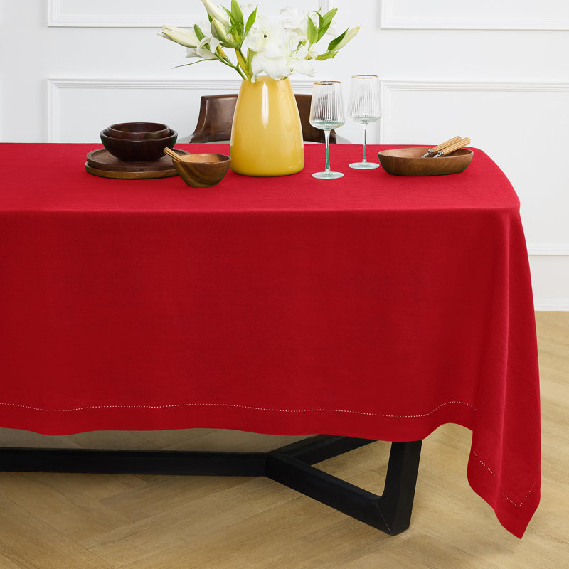 Sonoma Hemstitch - 100% Pure Linen Tablecloth (Prewashed), 108" x 70", Red