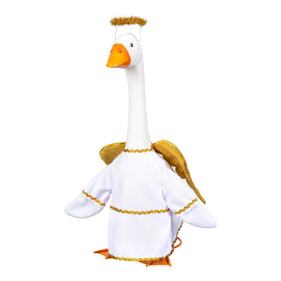 Giddy The Goose, Metal Porch Statue With Angel Outfit, 21in. H