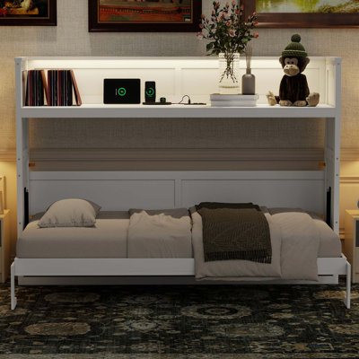 Lit escamotable avec bureau, lumière DEL et station de charge USB