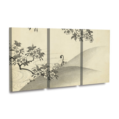 Ensemble de 3 panneaux de fleurs de cerisier japonais
