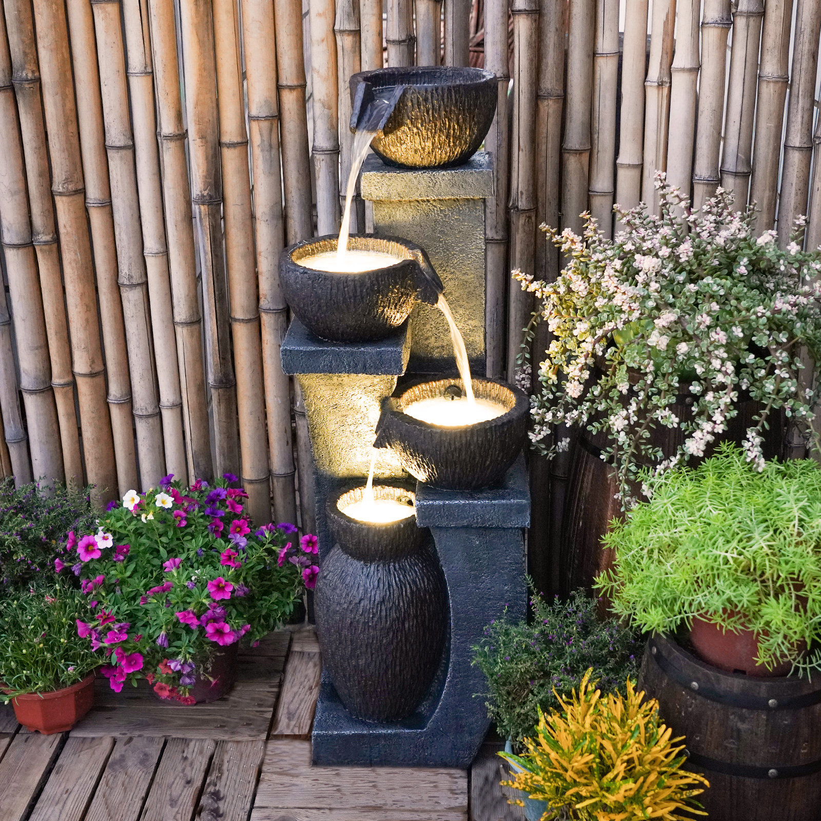 Loon Peak Aurash Resin Garden Fountain with Light & Reviews | Wayfair