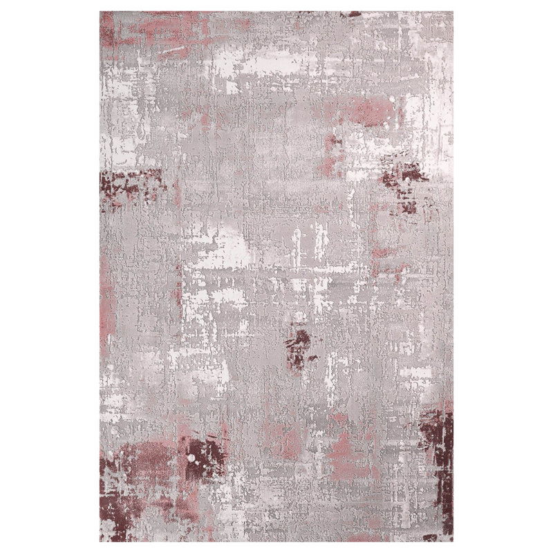 Tapis rose / gris en polypropylène tissé à la main Rectangle Homewood, Rectangle 4 pi 11 po x 7 pi 7 po