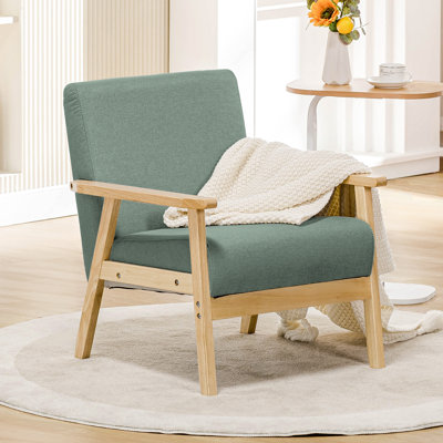 Mid Century Modern Accent Chair, Upholstered Armchair Chair with Solid Wood Armrests and Legs, Linen Fabric Single Sofa Living Room Chair for Bedroom, -  Ebern Designs, 82E9A278286D4A0FB0064627ABA8FDA8