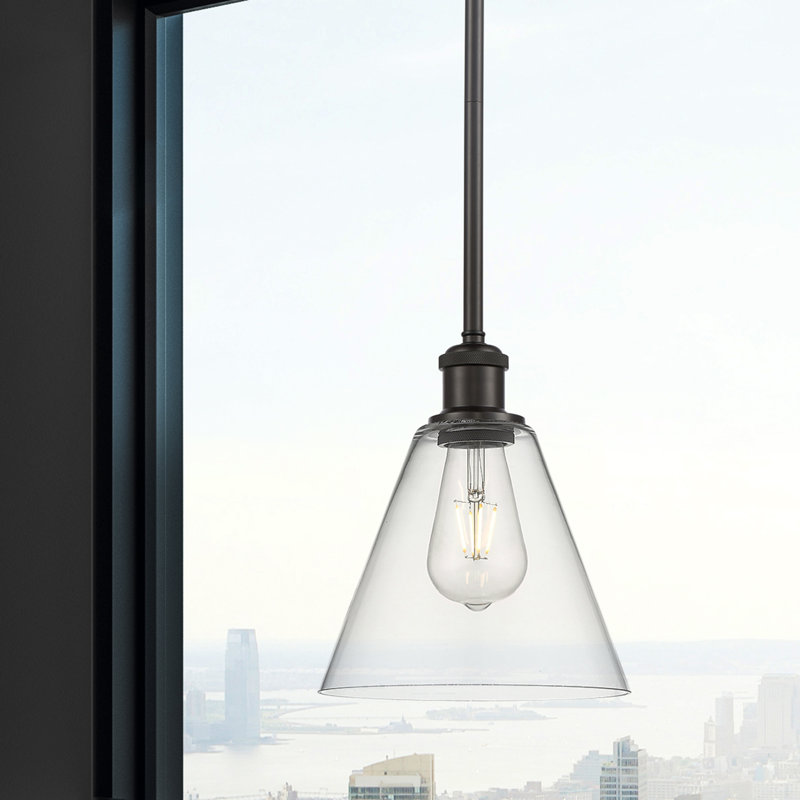 Luminaire suspendu sphérique à 1 lumière Allean, Transparent, H 42,75 po x l 8 po x P 8 po, Bronze huilé