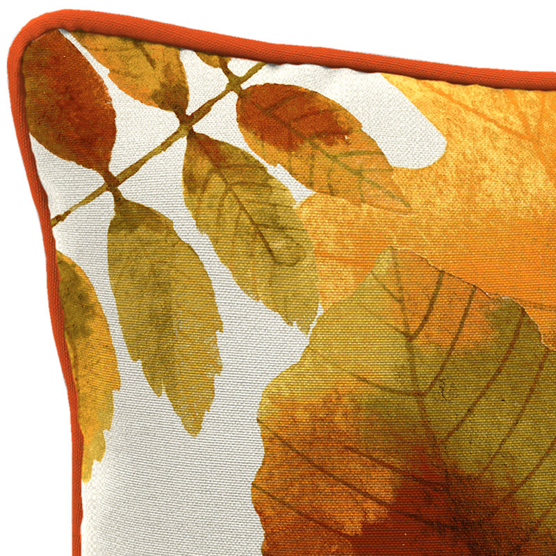 16" x 16" Outdoor Throw Pillow with Welt, Cream and Rust Autumn Leaves