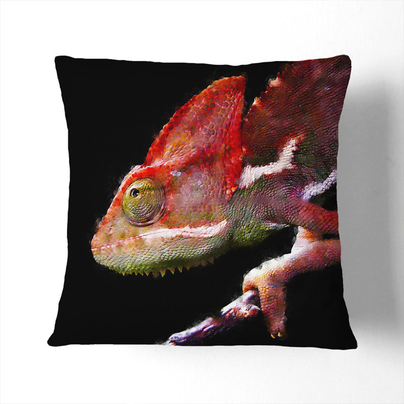 Chameleon Lizard Vol.2 Painting Square Throw Cushion, 55cm H x 55cm W x 20cm D, Black