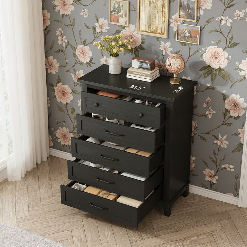 Commode à tiroir vertical de 41,3 po de hauteur avec grand rangement, Noir