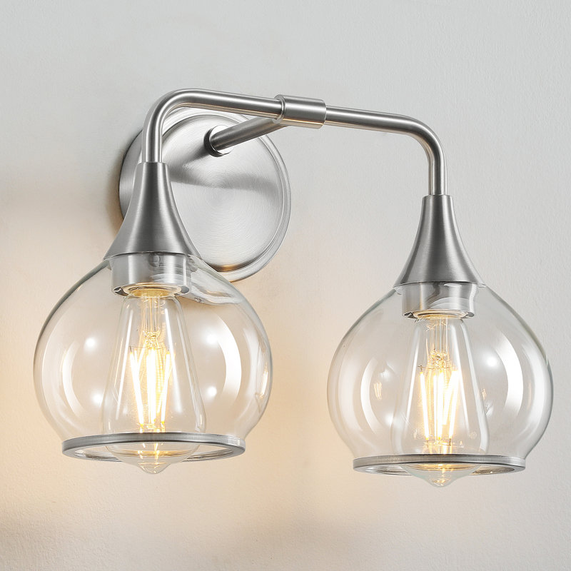 Éclairage pour meuble-lavabo à 2 lumières à intensité variable Lupe, Nickel Finish/Clear Shade
