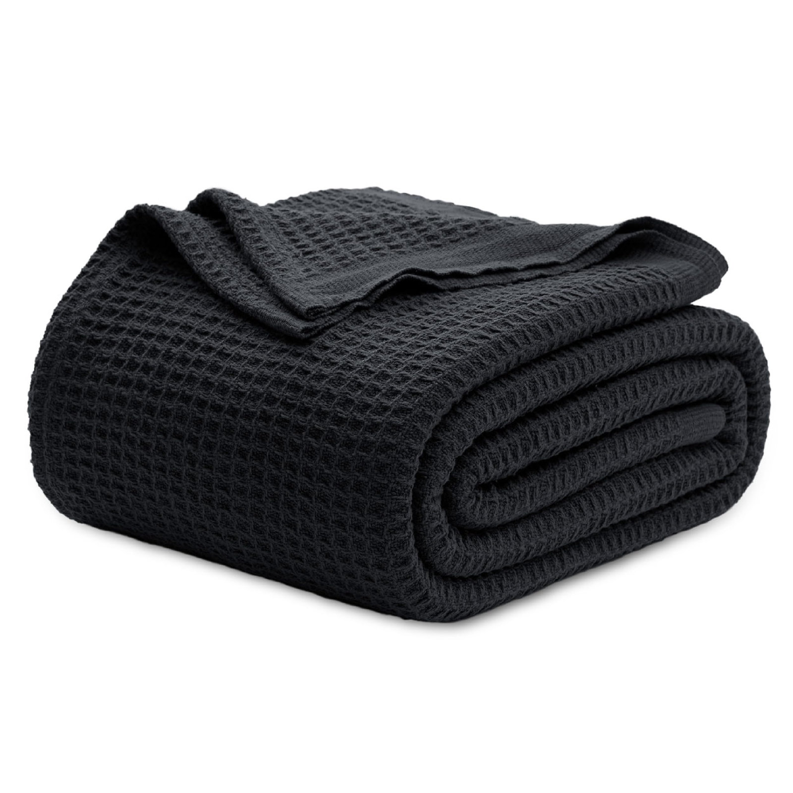 Bedsure Cotton Waffle Weave Throw Blanket, King, Black