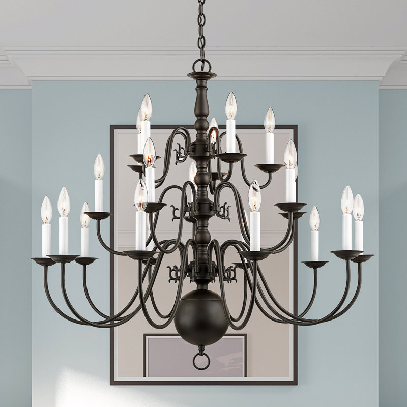 Lustre à niveaux 22 lumières Benedetto, Bronze