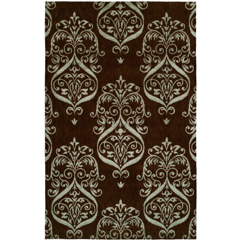 Dumraon Damask Area Rug in Brown, Rectangle 10' x 14'
