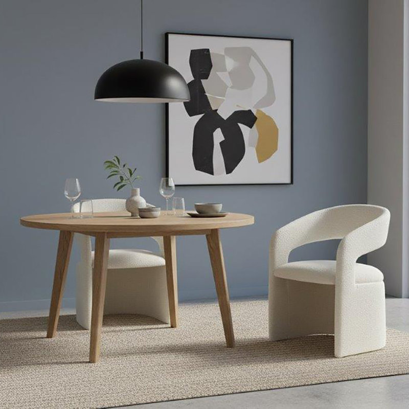 46.5cm H Boucle Upholstered Low Back Armchair in White