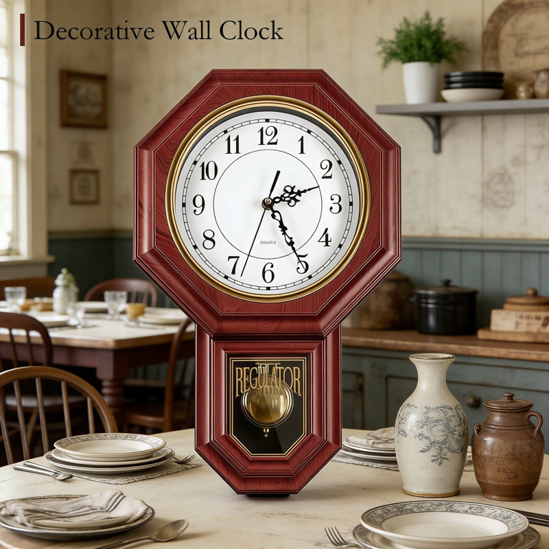 Horloge murale rétro avec pendule silencieux, Rouge
