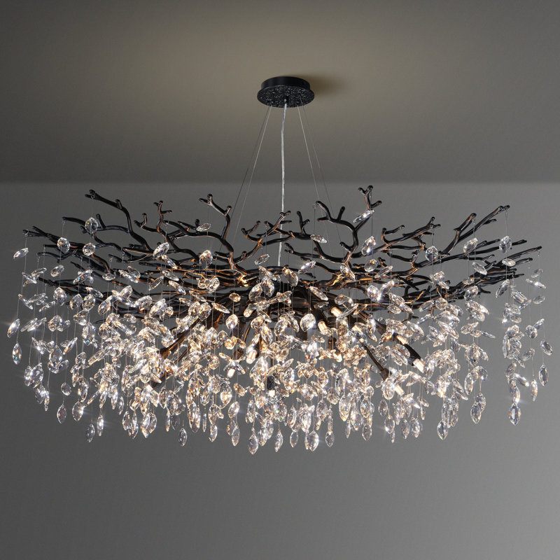Paree Dimmable Crystal Chandelier, 17.7" H x 47.2" W x 47.2" D, Matte Black