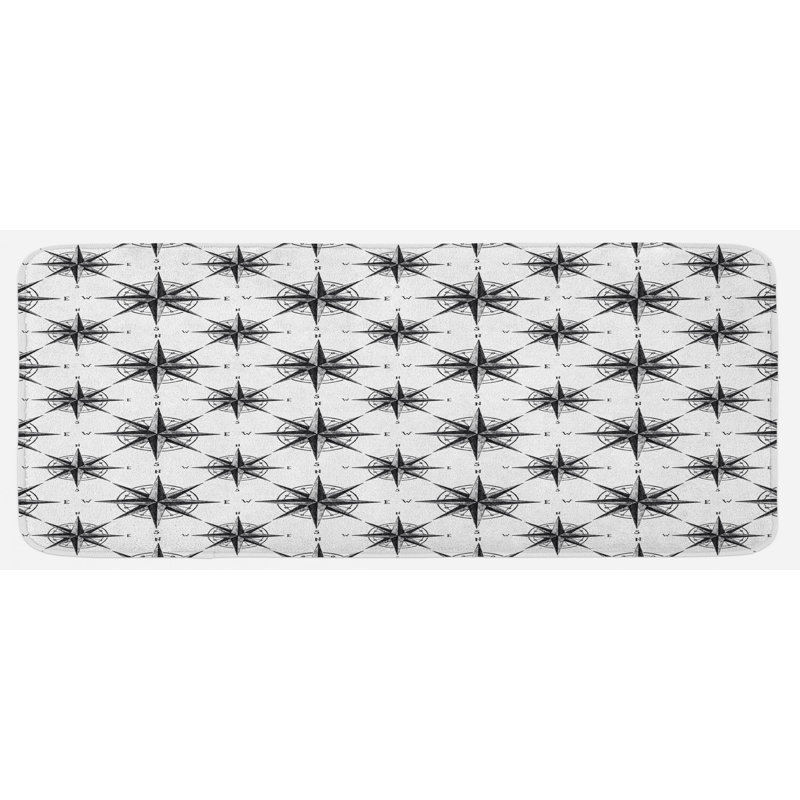 Tapis de cuisine noir et blanc croquis Windrose