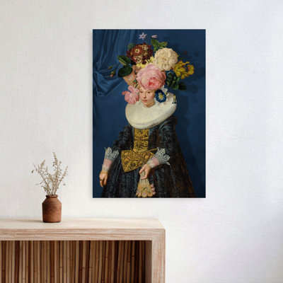 Elegant Woman Floral Headdress Classic Elegant Vintage Flower Portrait Wall Art Print by Marja Van Den - Wrapped Canvas Print
