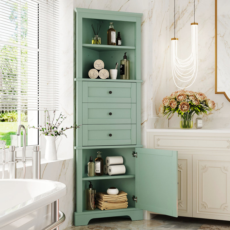 Armoire d'angle avec 3 tiroirs et tablettes réglables pour différentes pièces