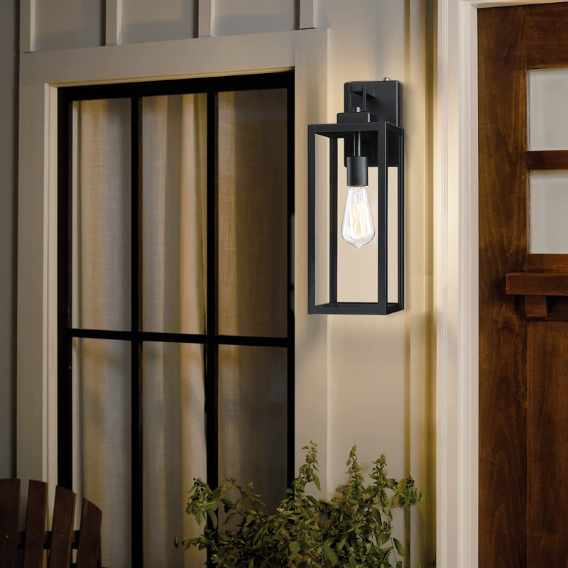 Lanterne murale d'extérieur 1 lumière noir mat avec crépuscule à l'aube, H 18 po x l 6 po x P 7,5 po