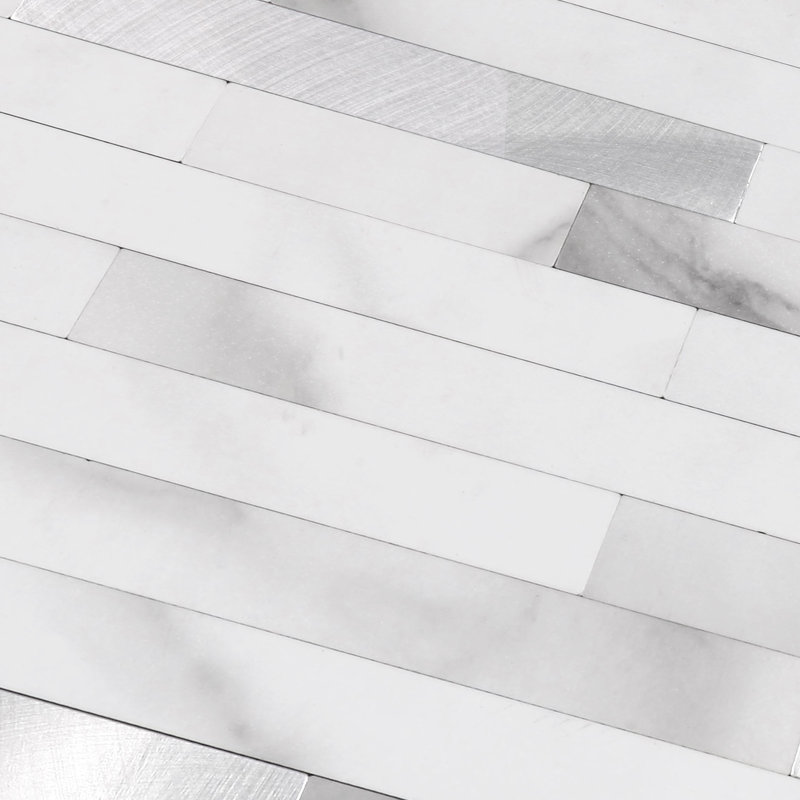 6" W X12" L PVC Peel and Stick Backsplash Tiles with Stone Metal Look, Self-Adhesive Wall Tiles,Easy Install, Marble White