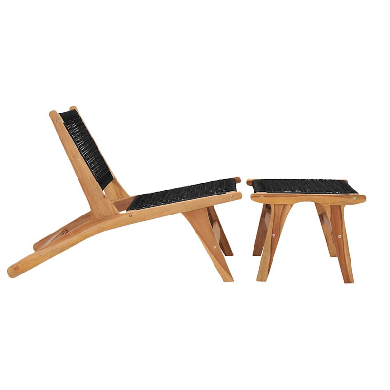 Chaise longue d'extérieur en bois de teck sablé noir