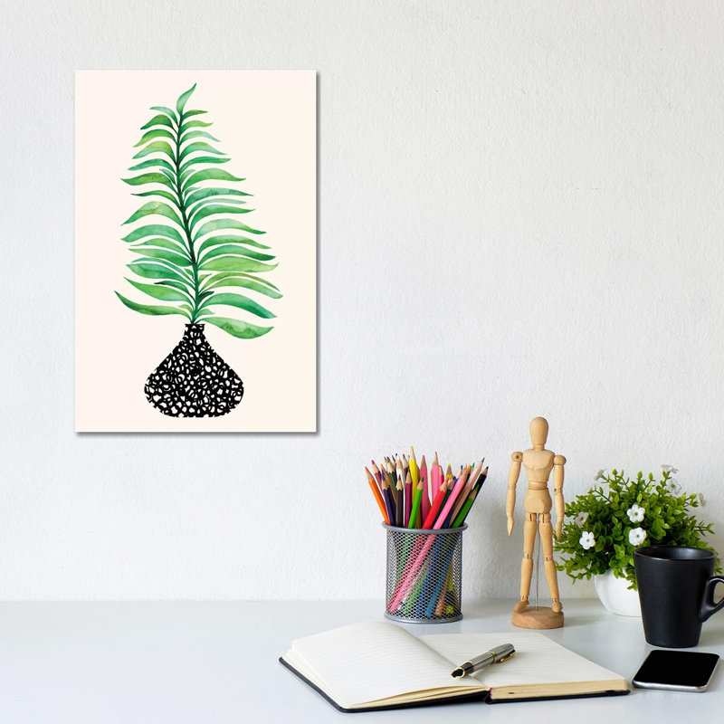 Tropical Leaf In Vase - Wrapped Canvas Print, 20.32 cm H x 30.48 cm W