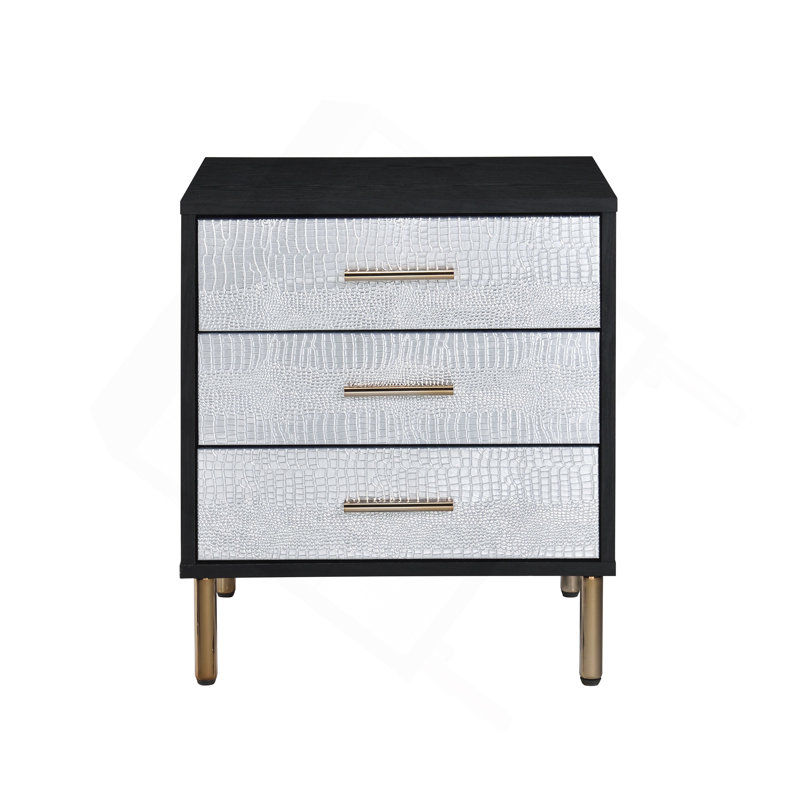 Myles Black, Silver & Gold Finish Nightstand