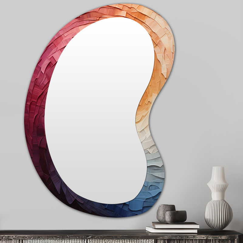 Colorful Rainbow Wave I - Grand miroir mural traditionnel irrégulier à formes 3D arc-en-ciel, 31 po x 22 po