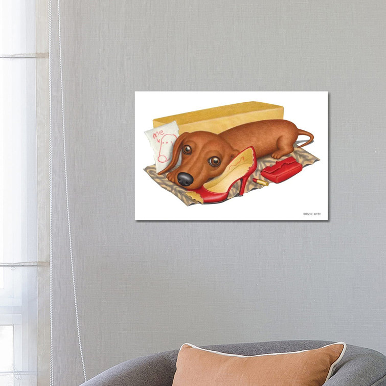 Dachshund With Self-Portrait by Danny Gordon - Wrapped Canvas Print