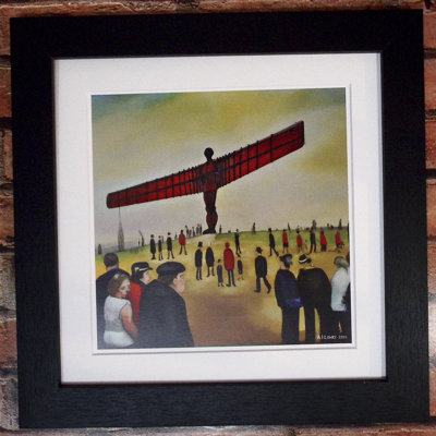 Lowry Style - Framed Print of Angel Of The North - 12" Square Black Ash Frame