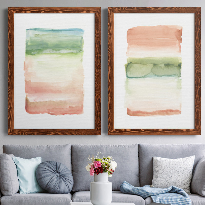 Skye I - Ensemble de 2 peintures sur toiles encadrées, Encadré de bois de noyer, H 37,5 po x l 55 po x P 1,5 po