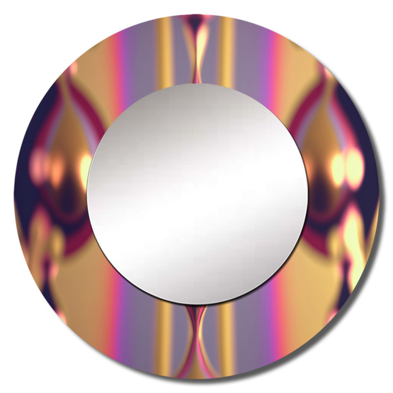 Globe infini rose et doré - miroir géométrique unique, grand miroir mural rond traditionnel, impression d'art en métal
