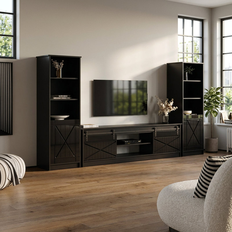 Fiorenze 120.5" Modern Entertainment Center with High Gloss Finish, Black