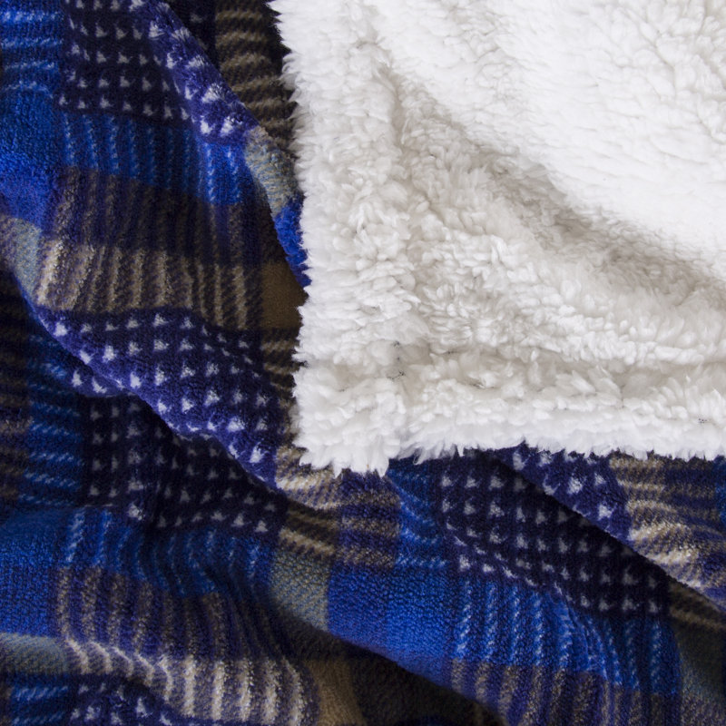 Reversible Plaid Fleece Blanket – 50-Inch x 60-Inch Machine-Washable Sherpa Throw – Cozy Blanket for Couch, Chair, or Bed by Lavish Home