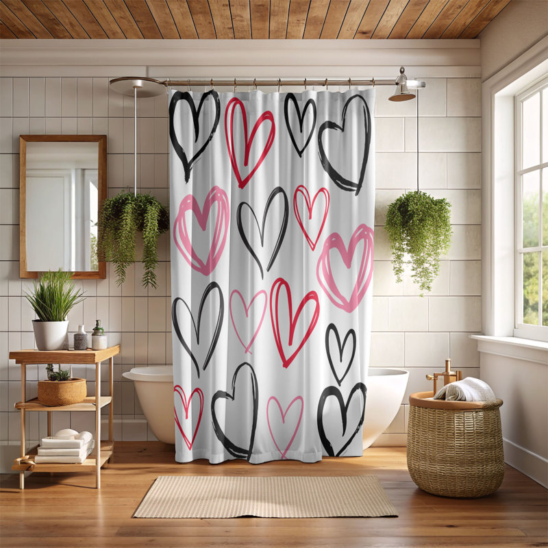 Heartfelt Scribbles - Rideau de douche standard 1 pièce, H 74 po x l 71 po