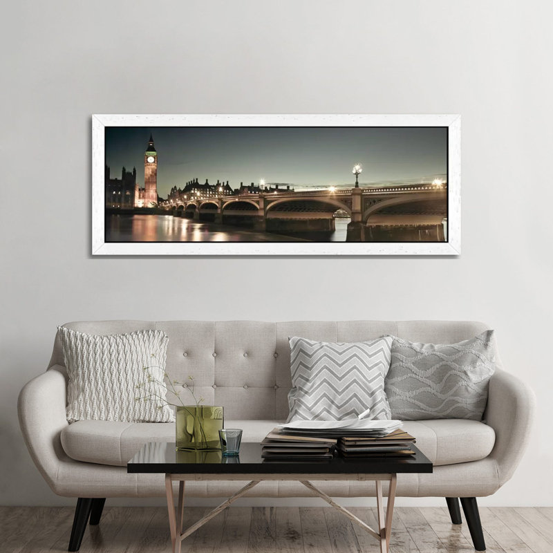 London Lights by Assaf Frank - Floater Frame Panoramic Print on Canvas, 121.92 cm H x 40.64 cm W, White Framed