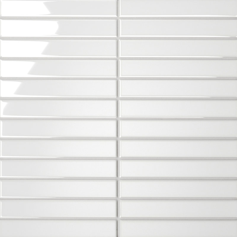 Le Cafe 1" x 6" Straight Stack Glossy Porcelain Mosaic Tile, White