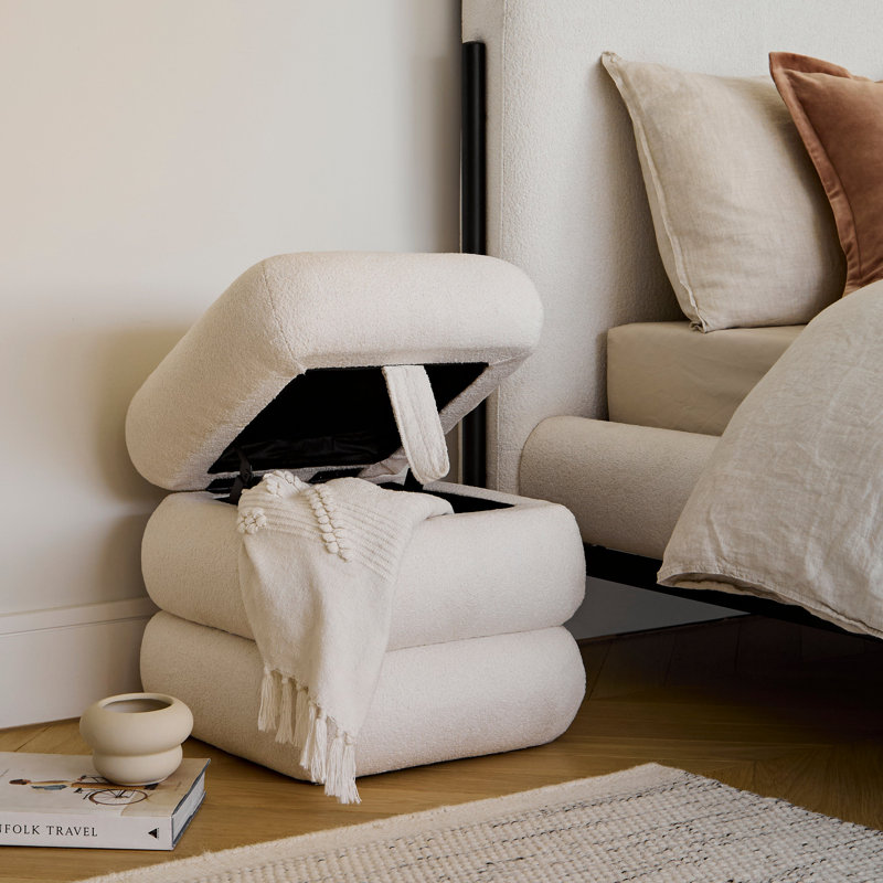 45cm Wide Footstool Ottoman, Chalk White Boucle