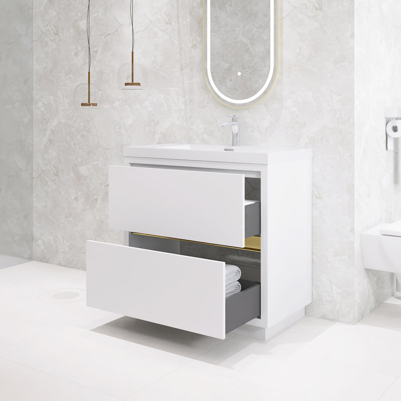 Ensemble de meuble-lavabo simple 36 po avec lavabo intégré en résine 36 po Modern, Blanc lustré