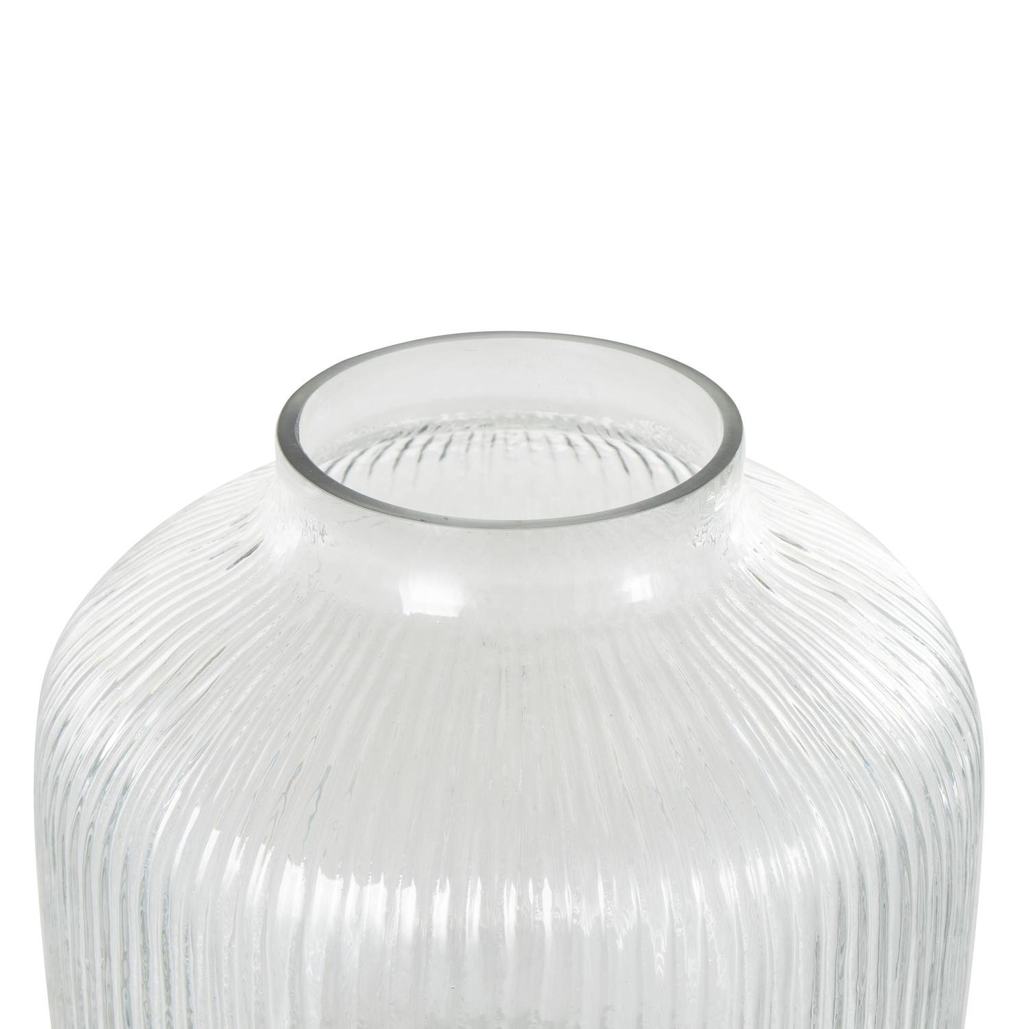 Perry Glass Short Round Ribbed Vase, 10.65" H x 10.15" W x 10.15" D