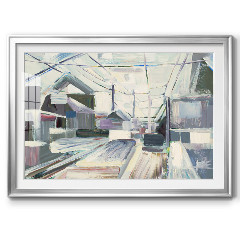 Impression encadrée avec cadre pointu et verre biseauté mat, H 30 po x l 44 po x P 1,5 po, Argent