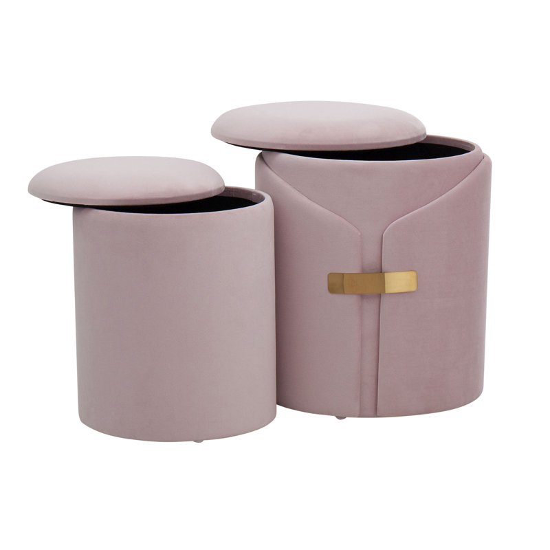 Violetta Round Velvet Nesting Storage Ottoman Set, Blush Pink