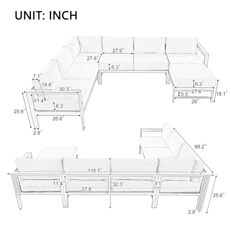 Ensemble de canapé d'extérieur en forme de U pour plusieurs personnes, pour les jardins, les cours et les balcons, confortable et durable