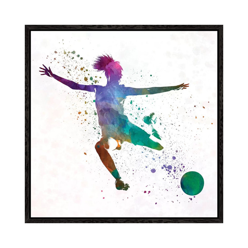 Woman Soccer Player 03 by Paul Rommer - Painting on Canvas, 45.72 cm H x 45.72 cm W, Black Framed